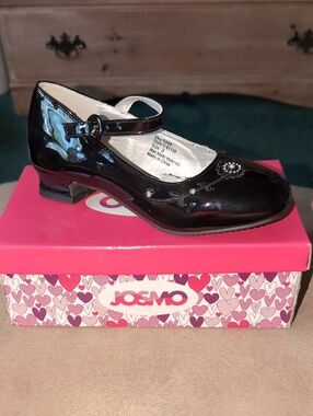 Josmo Black Patent Mary Jane with Floral Accent